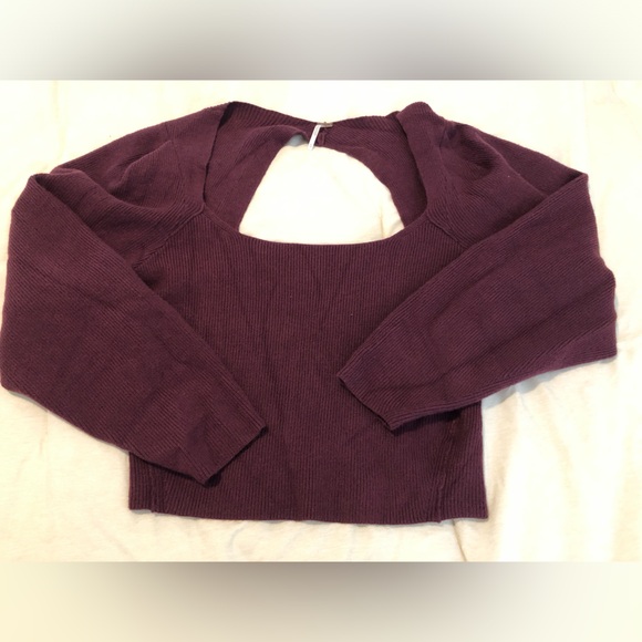 Free people sweater cut out dark red puff sleeve new - Picture 4 of 12